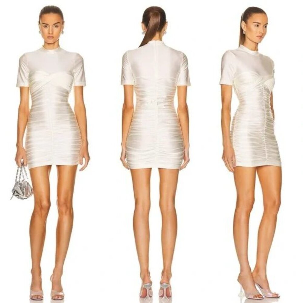 Alexander Wang Mock Neck Ruched Bodycon Dress - Vintage White NEW WITH TAGS